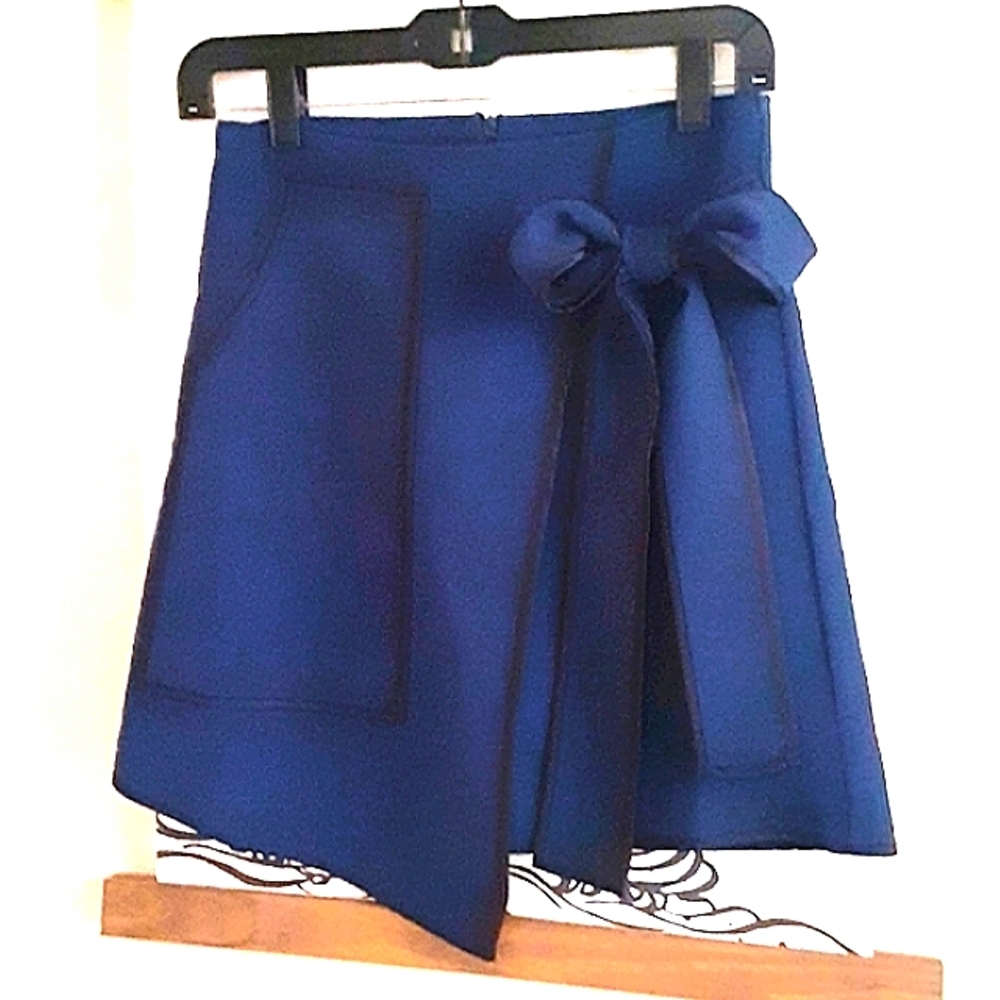 CHICWish Asymmetric Elegance Navy Black Bow Skirt - Picture 3 of 7